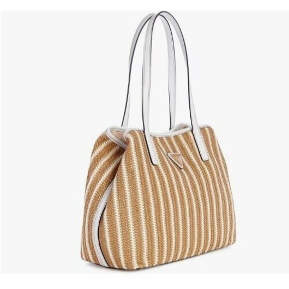 GUESS Vikky raffia faux-leather women's tote bag purse + cosmetic pouch 2 PIECE - Picture 3 of 11